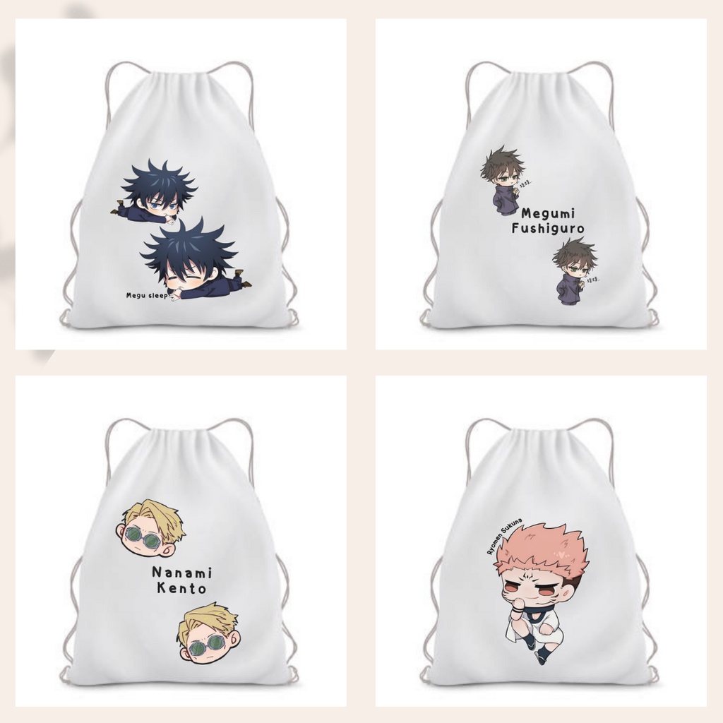 BISA CUSTOM Stringbag Ransel Serut Tas drawstring Anime JUJUTSU KAISEN tas sekolah kampus olahraga string bag multifungsi || Kiiyoomii ||