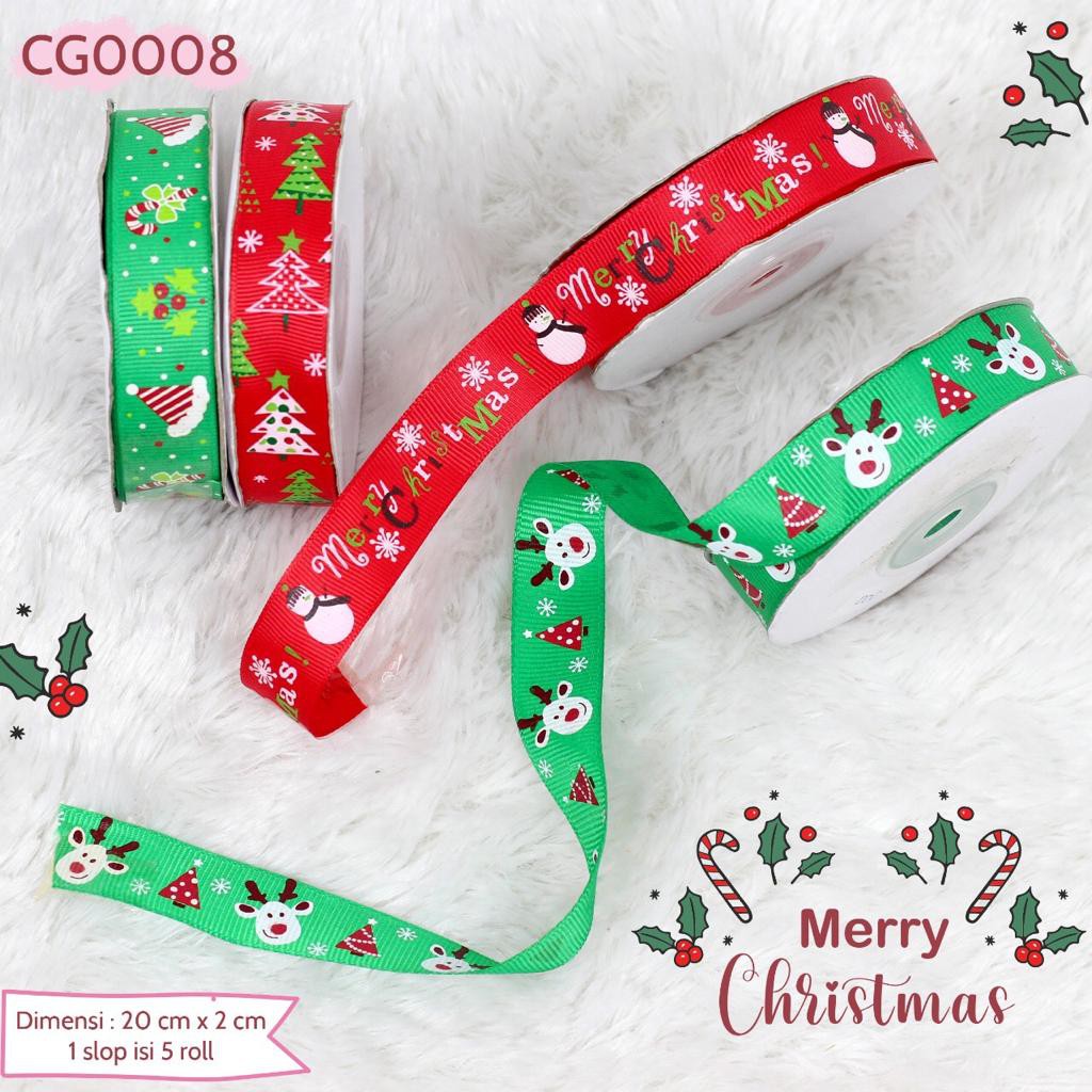 Pita Roll Grosgrain Motif Natal 2cm CG0008 - 4 Pilihan Motif