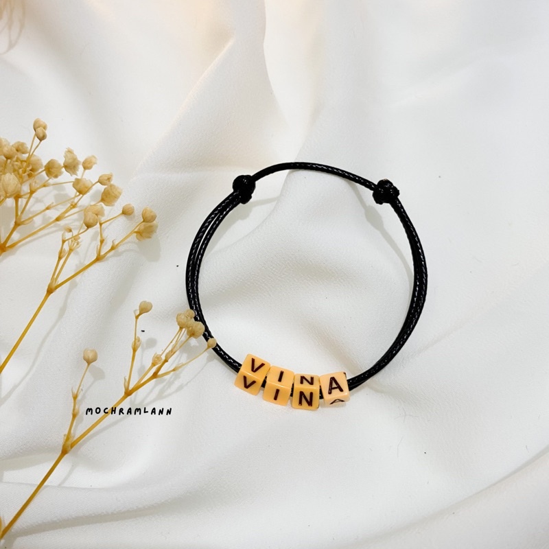 Gelang Nama Kayu Tali Hitam Anti Air / Gelang Custom / Gelang Murah