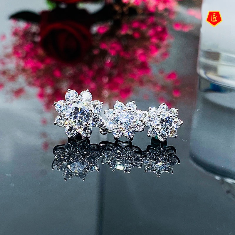 [Ready Stock]Elegant Long Three-Flower Moissanite Stud Earrings