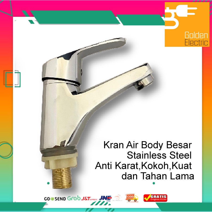 Kran Keran Air Washtafel Wastafel BODY BESAR Stainless Steel Mengkilap