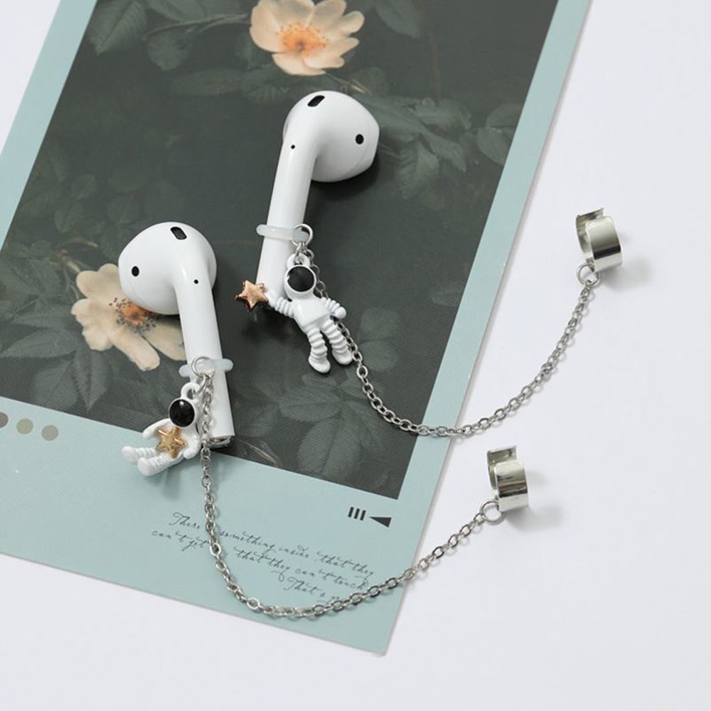 Anting Klip Rantai Earphone Wireless Bluetooth Anti Hilang Bentuk Astronot