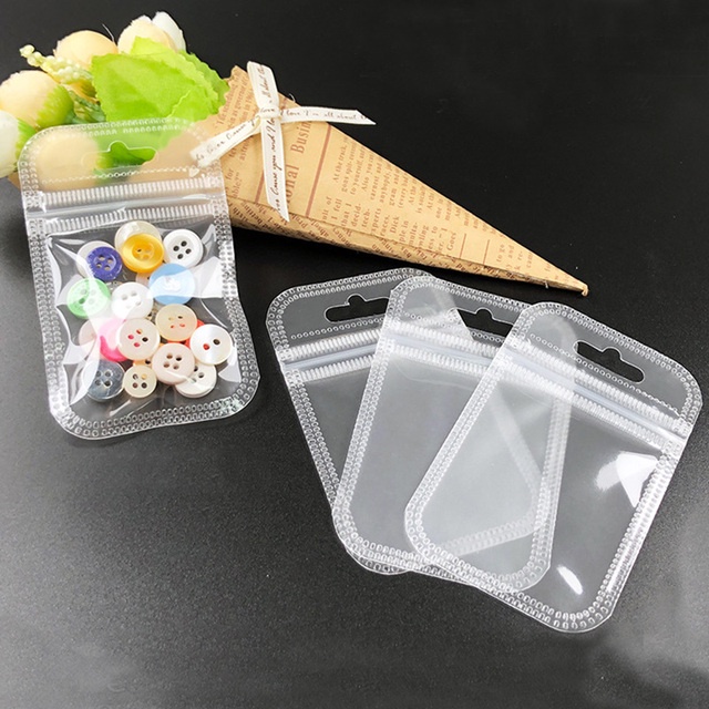 50pcs / Pak Kantong Plastik Ziplock Mini Portable Transparan Untuk Perhiasan