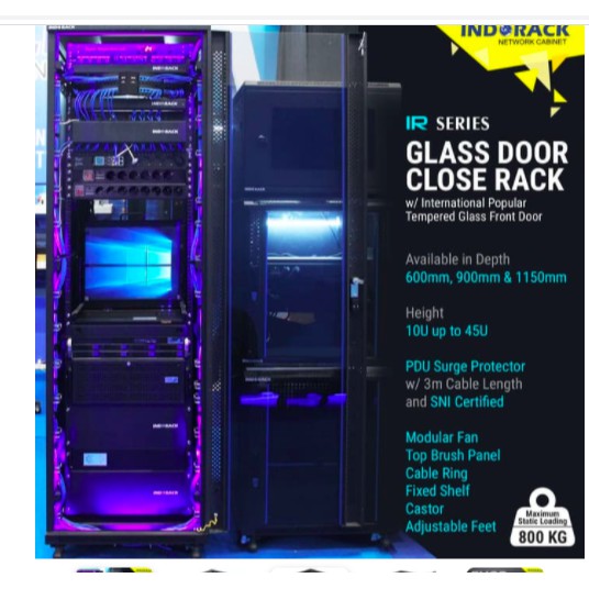 IR9042G - 42U Close Rack Depth 900mm Glass Door 19&quot; - INDORACK