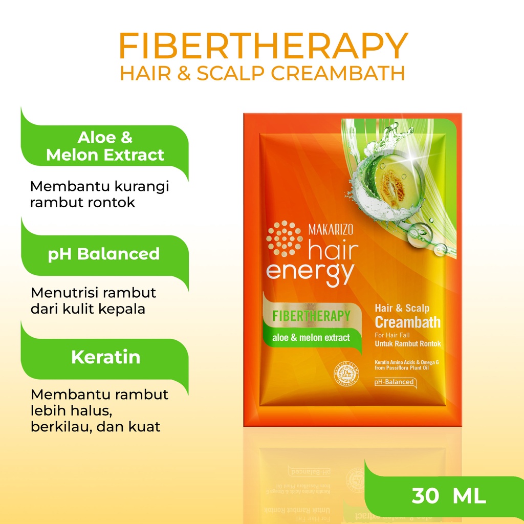 PAKET ISI 12 - Makarizo Hair Energy Fibertherapy Hair & Scalp Creambath Aloe & Melon 30 mL-1