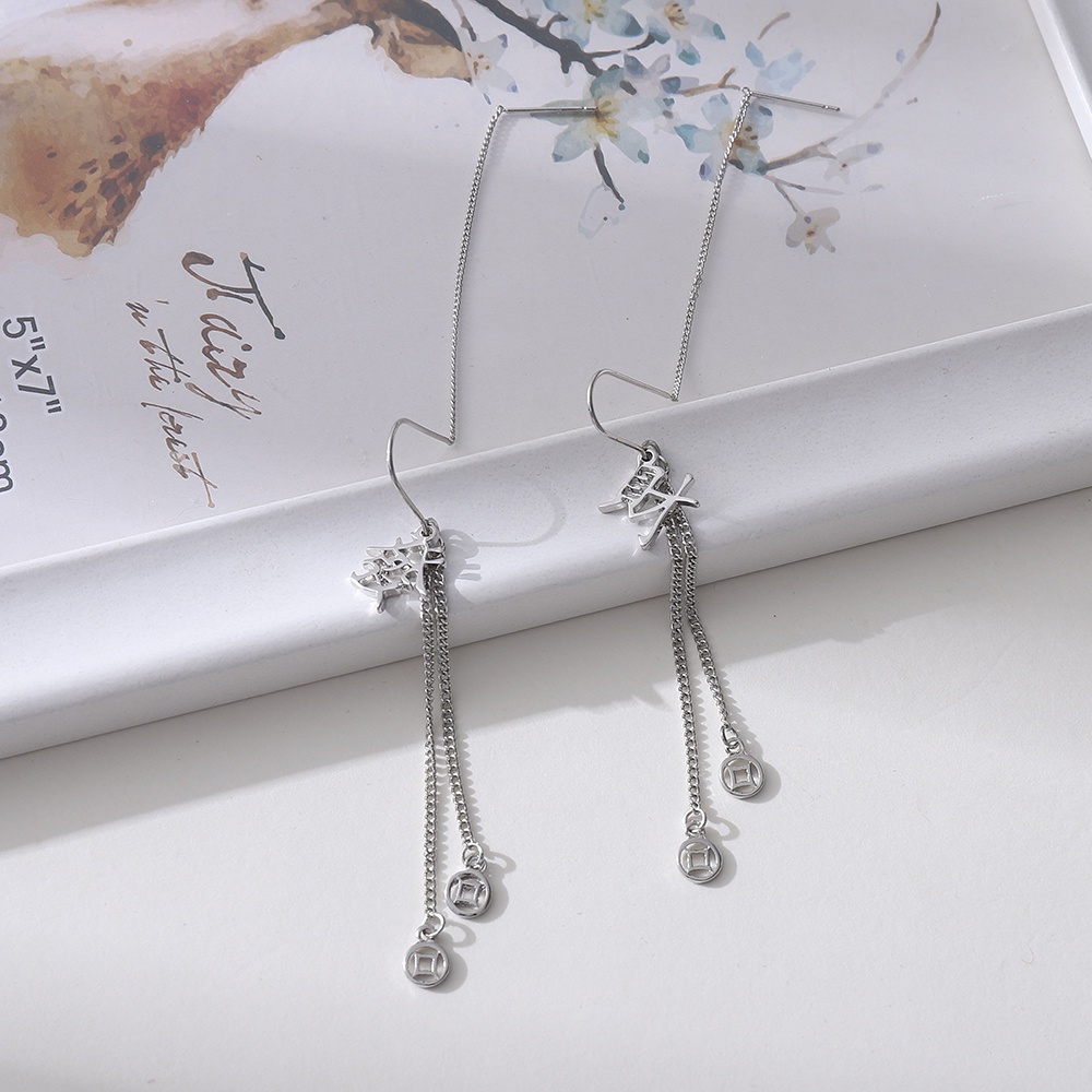 【COD Tangding】Anting Kait Rumbai Panjang Desain Koin Untuk Wanita