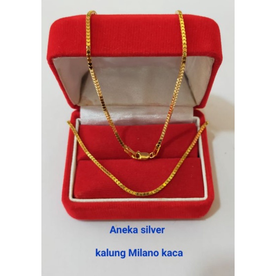 Kalung Milano Kaca, Perak 925, Sepuh Emas Kuning