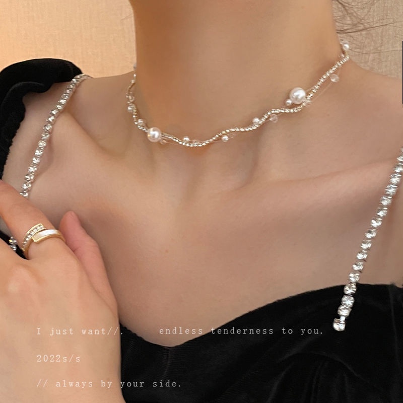 Kalung Choker Bahan Alloy Dengan Mutiara Imitasi Untuk Wanita