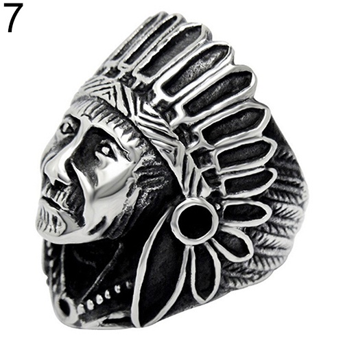 Hu Hu Hu Hu Hu Alat Bantu Pasang Kacamata♡ Cincin Vintage Gaya Punk Desain Kepala Suku Indian Bahan Alloy Untuk Priawanita