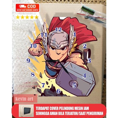 JAM DINDING KAYU UNIK ANGKA BESAR KARAKTER MARVEL THOR MURAH DEKORASI DINGDING KAMAR ANAK COWO KOLEKSI HADIAH KADO ULANG TAHUN LUCU KEREN TEBAL MURAH TEMPEL TEMBOK