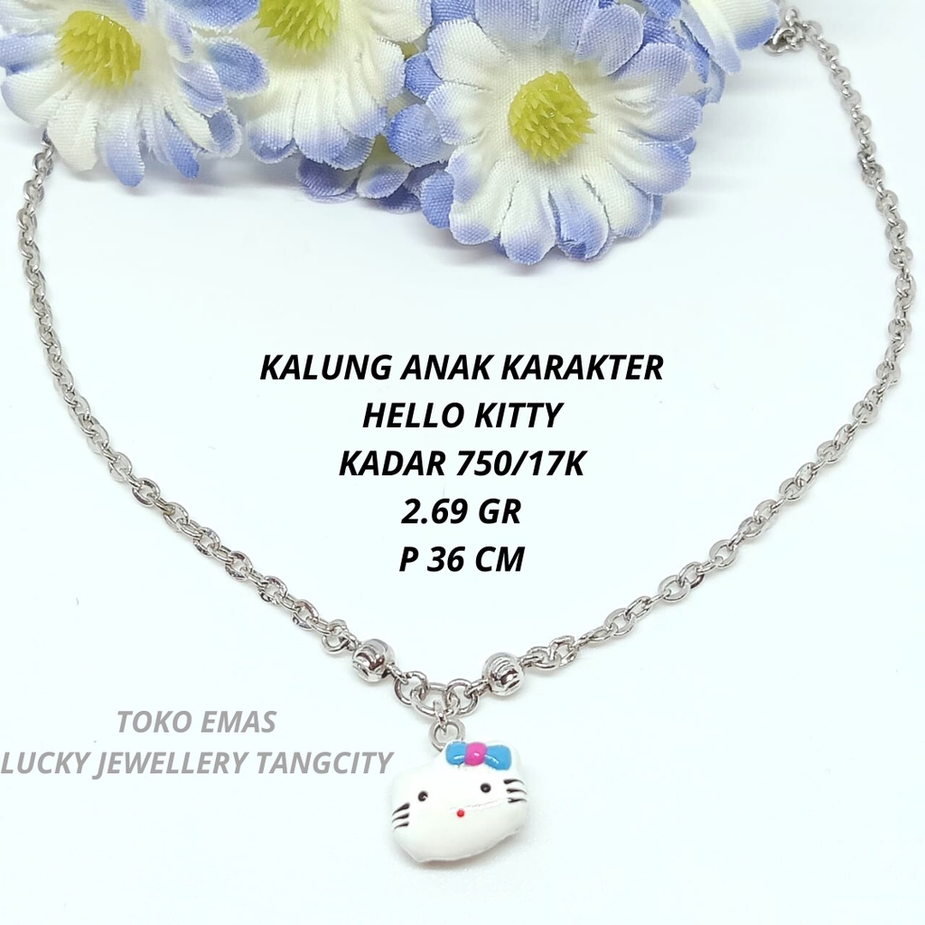 KALUNG ANAK HELLO KITTY EMAS PUTIH KADAR 750/17K 2.69 GR P 35 CM