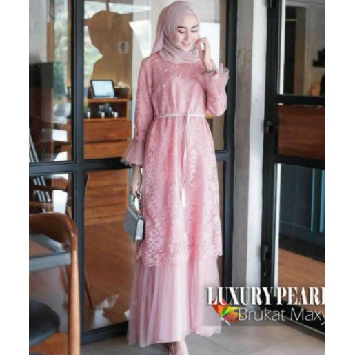 Baju Gamis Brukat Mewah Elegant Terbaru 2021 Model Kekinian Bahan Brokat Gamis Kondangan Pengajian