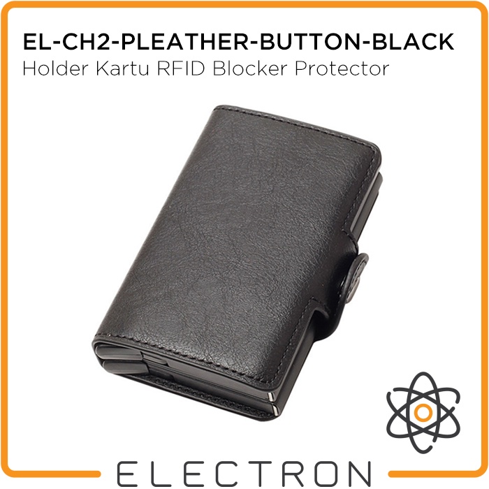 EL-CH2-PLEATHER-BUTTON-BLACK Card Holder Kartu RFID Blocker Protector