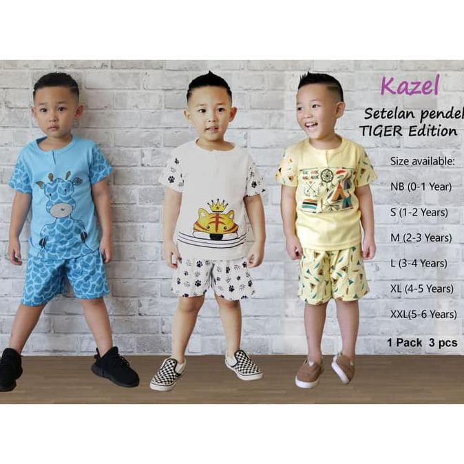 Setelan Pendek Kazel Kaos Baju Tshirt Anak Laki Motif Tiger Original - Nb 0-1