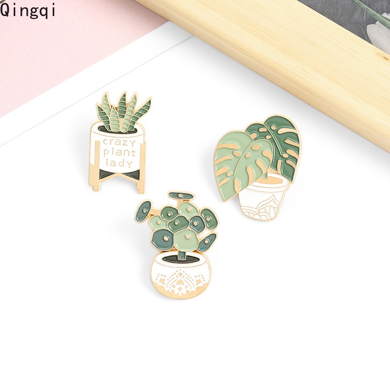 Bros Pin Enamel Desain Kartun Tanaman Pot Monstera Sansevieria Untuk Hadiah Teman