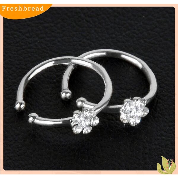 【Fresh】❀1Pc Sexy Flower Rhinestone Stainless Steel Nose Open Hoop Ring Body Piercing