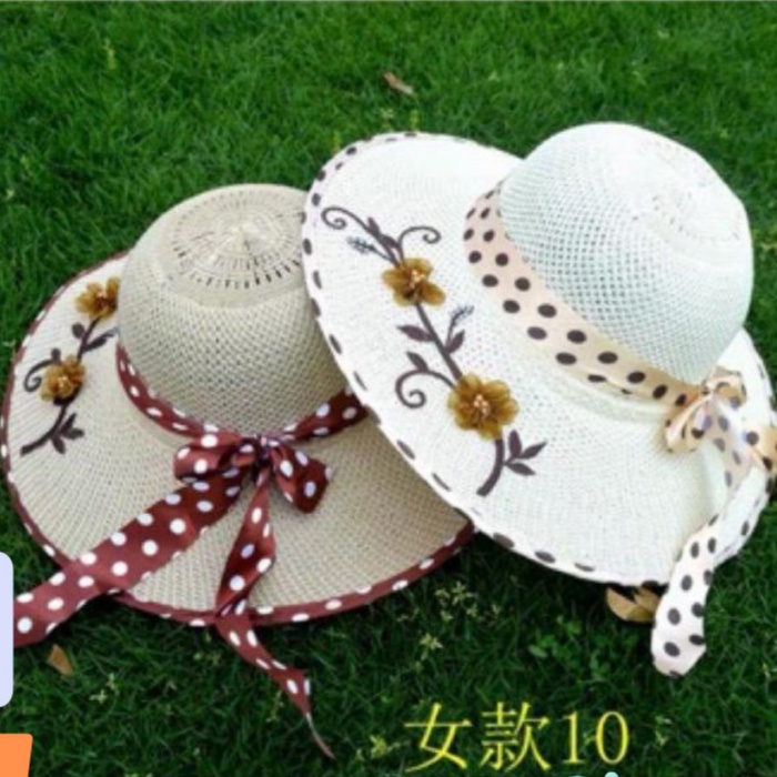 Topi Pantai Rajut Bunga Pita Polkadot Lebar TERMURAH
