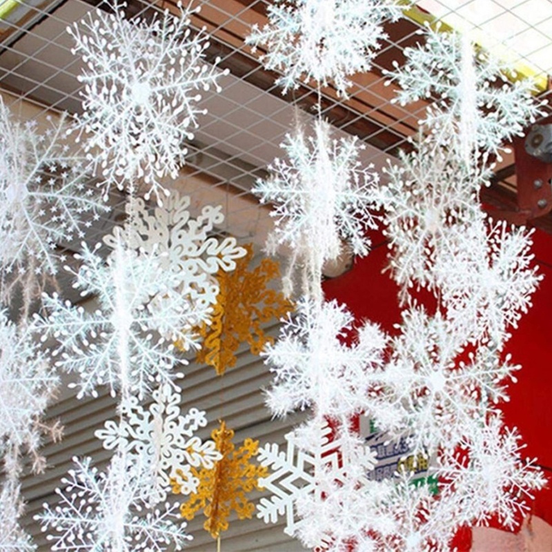 30 Pcs Ornamen Snowflakes Buatan Bahan Plastik Warna Putih Untuk Dekorasi Natal