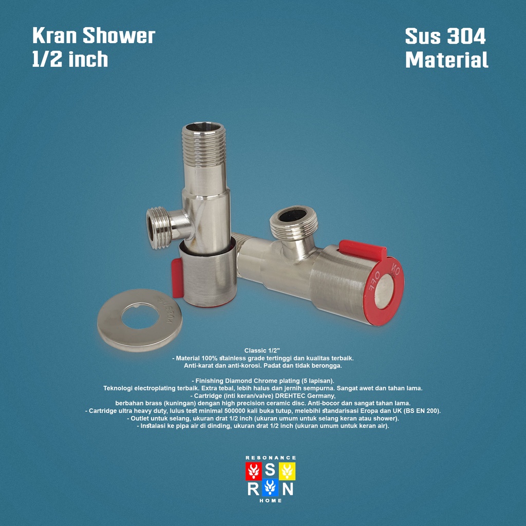 Kran Shower Single SUS 304 I Stop Keran Cabang Stainles Steel Resonance Home