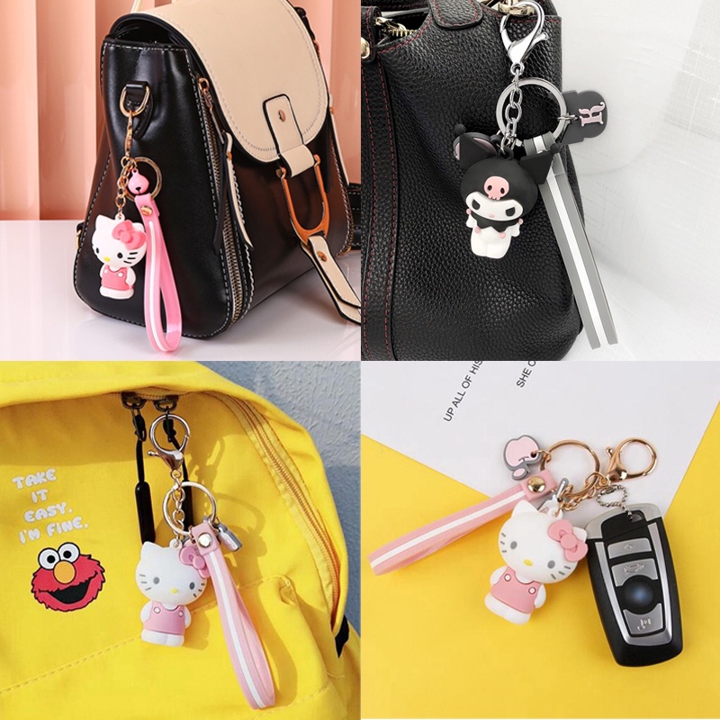 Gantungan kunci karakter kuromi bad badtz maru cinmamoroll pom purin keroppi hello kitty bear lucu imut untuk tas motor mobil