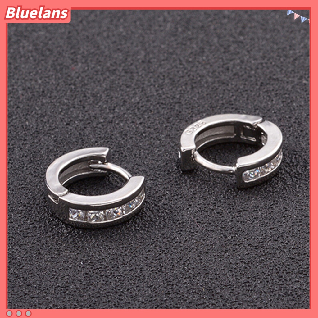 Bluelans Ear Clip Silver Plated Shiny Silver Plated Rhinestone Ear Studs