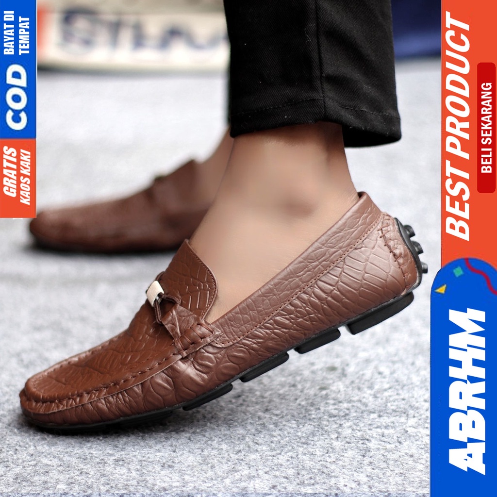 Sepatu Casual Pria Formal Slip On Pantofel Kulit Asli Kerja Kantor Kondangan Kuliah Hitam Fashion Shoes Terbaru Murah Kekinian Original PARIS ABRHM