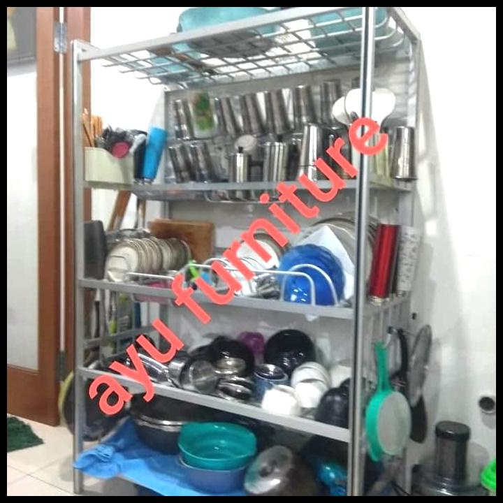 Rak Piring Terbuka Alumunium Pipa Besar - 100Cm