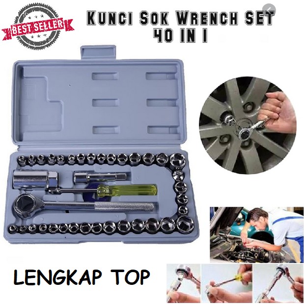 KUNCI  SOK Shock 40 in 1 Pcs Pas obeng Combination Socket Wrench Set