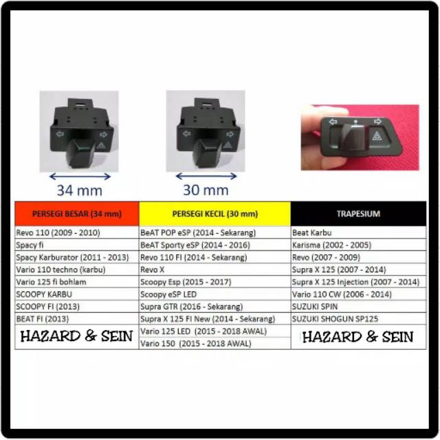 Saklar Hazard + sen sein honda beat vario scoopy spacy revo supra spin karisma flasher cr7