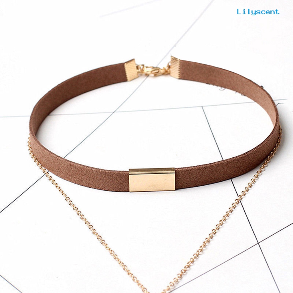 Kalung Choker Multilayer Bahan Suede Imitasi Gaya Vintage Punk Untuk Wanita