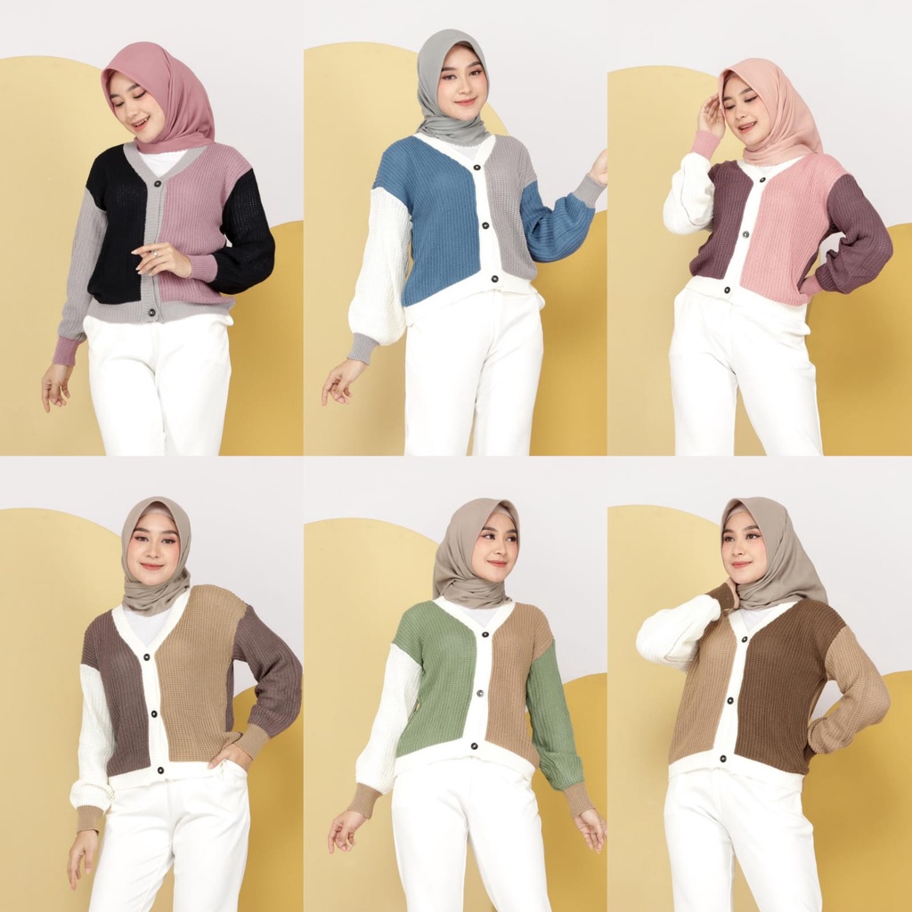 CARDIGAN 3TONE - cardigan wanita / cardigan rajut / cardigan combi / cardigan tone / pastel cardi