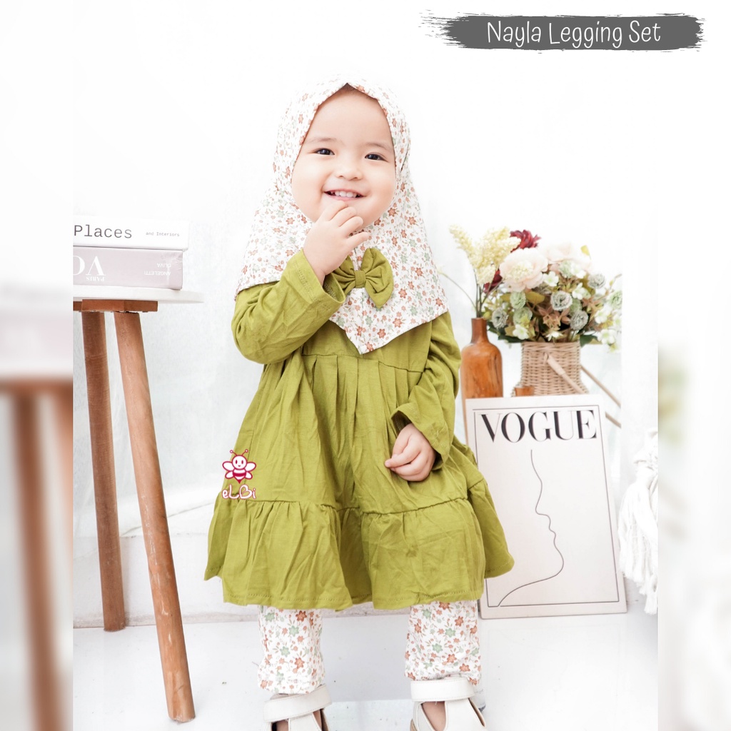 Gamis Bayi / Baju Muslim Anak Perempuan / Baju Muslim Anak Cantik Nayla Legging Set 1_5 Tahun