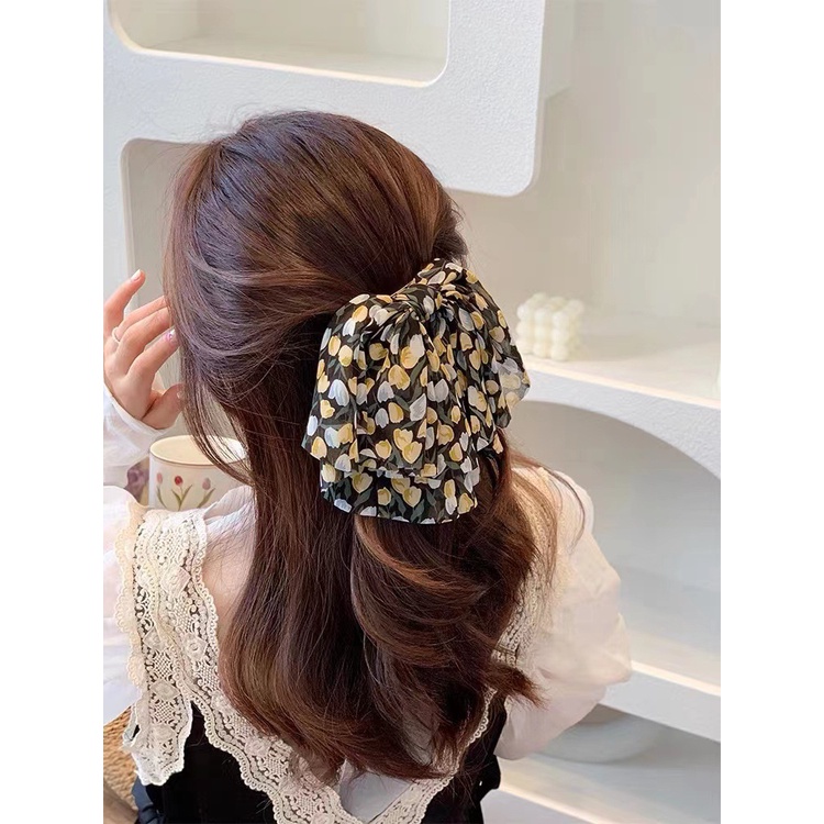 JEPIT RAMBUT PITA BESAR KAIN CHIFFON MOTIF BUNGA FLUFFY FLORAL FLOWER PATTERN FABRIC BIG HAIR CLIP SNAP AKSESORIS RIBBON BIG INS KEKINIAN TRENDY HAIRCLIP JEPITAN ALIGATOR ALLIGATOR