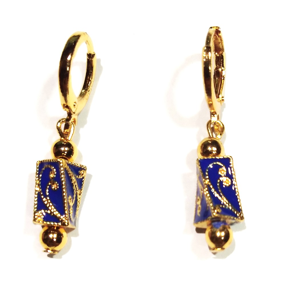 Anting Klip | Anting Wanita Korea Xuping Kotak Panjang Biru Gold Perhiasan Wanita 109