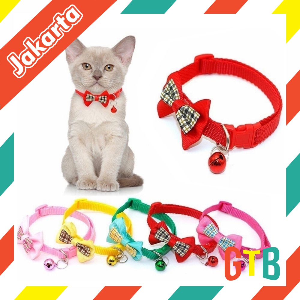 ❤GTB❤ kalung kucing kalung ikatan kupu-kupu dengan motif kotak anjing kecil dan kucing berlonceng aksesoris hewan peliharaan  R761 762