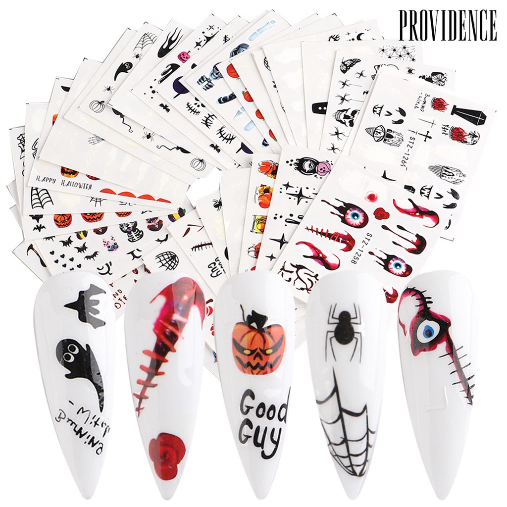 24 Pcs Stiker Kuku Motif Halloween Efek Indah Tahan Lama Removable Untuk Nail Art