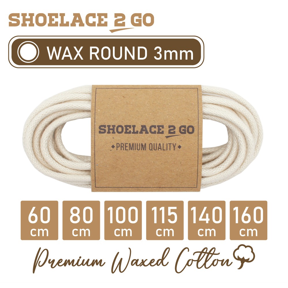 SHOELACE 2 GO PREMIUM TALI SEPATU LILIN WAX BULAT ROUND - WR3 - A2 - IVORY - 3MM