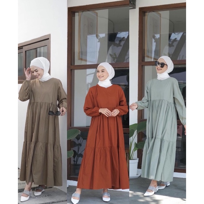 POPI MIDI DRESS / BAJU WANITA / TUNIK ATASAN WANITA | Gamis Terbaru2022 Baju Lebaran Remaja Wanita M