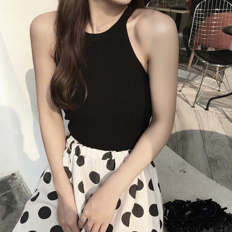 Tanktop Wanita Style Korean Tanktop Halter Neck Crop Top-6