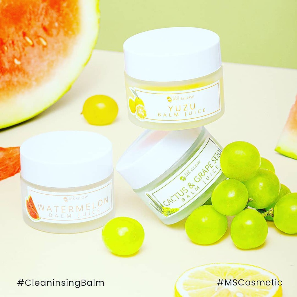 COD MSGLOW Cleansing Balm Juice Original 100% BPOM Yuzu Watermelon Cactus and Grape seed Cleanser  P
