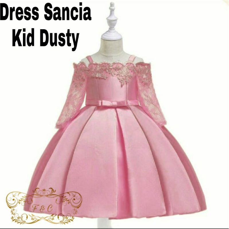 3 UKURAN S M L DRESS SANCIA KID PAKAIAN ANAK PEREMPUAN MOSCREPE APLIKASI BRUKAT FEHM