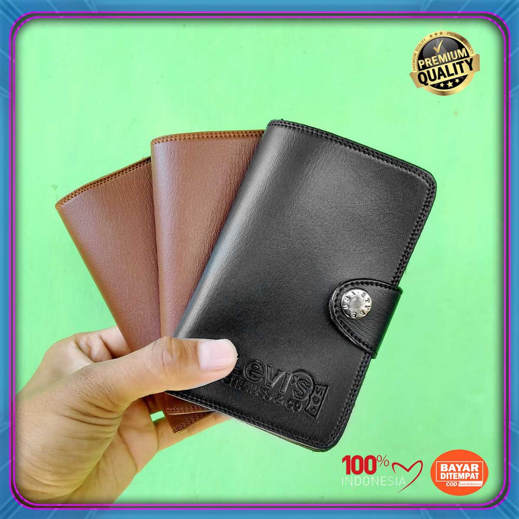 Dompet cowok Kulit sintetik kancing 3/4 Levi's Dompet Lipat Termurah Grosir