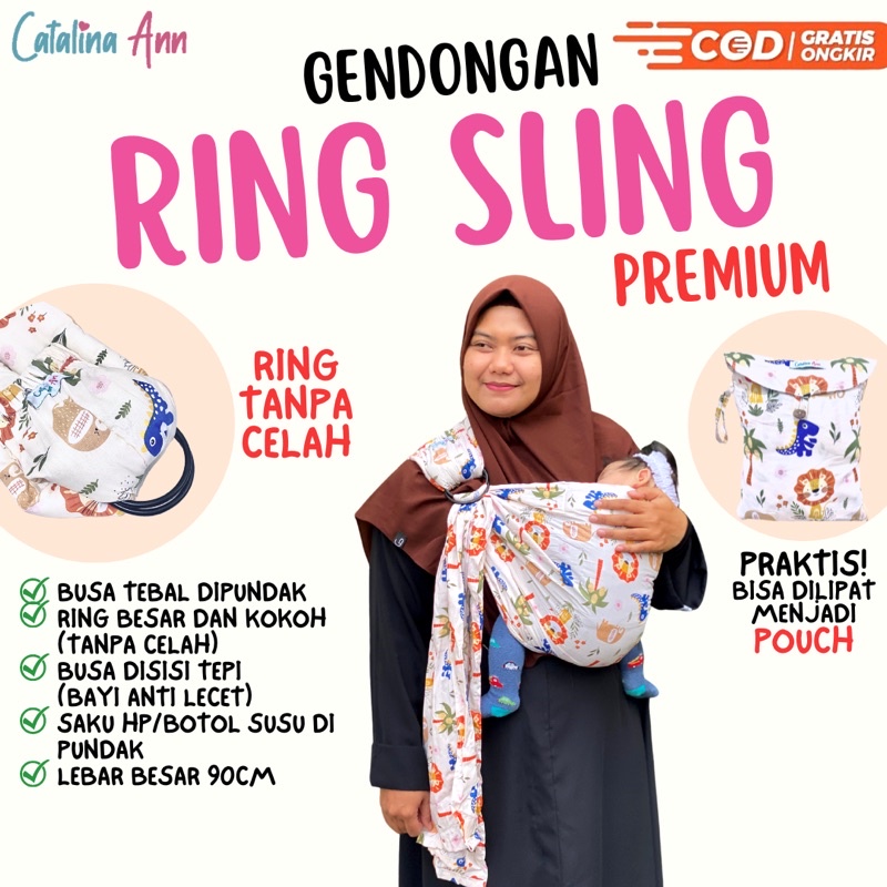 Gendongan Bayi Ring Sling Premium (Ring Tidak Bercelah, Ada Busa di Pundak dan Bagian Samping)