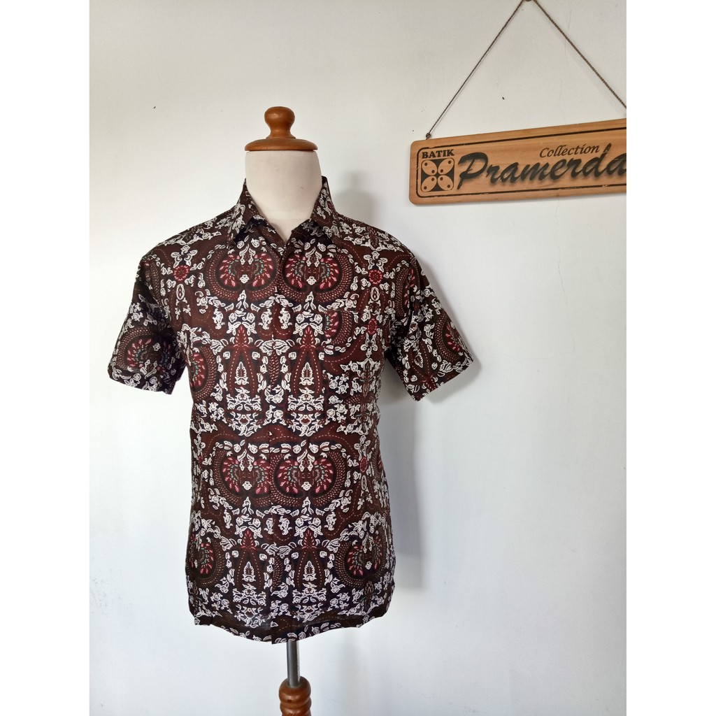 Kemeja Batik Modern Sogan Motif Iwan Tirta Garuda Coklat Lengan Pendek
