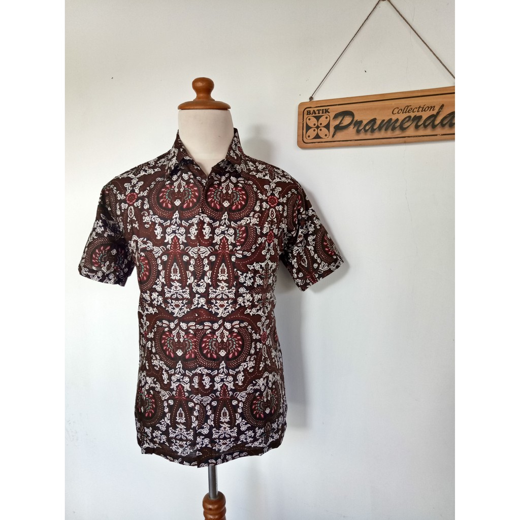 (JUMBO) Kemeja Batik Modern Sogan Iwan Tirta Garuda Coklat Pendek