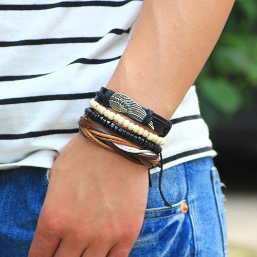 LRC Gelang Tangan Personality Black Meatl Wing Decorated Hand-woven C66623