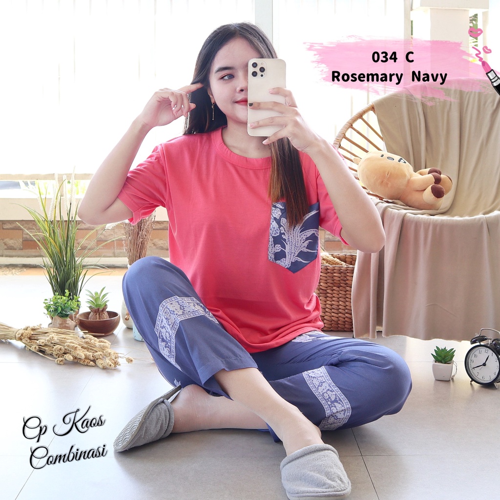 IZANY Piyama Dewasa CP Oblong Kaos Celana Panjang Rayon Fit to XL-034 ROSEMARY NAVY