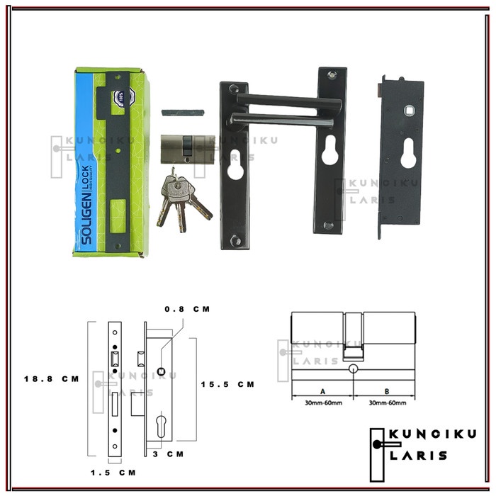 Kunci Pintu - Kunci Pintu Kawat Nyamuk Soligen Set Handle Pintu Kasa Alumunium