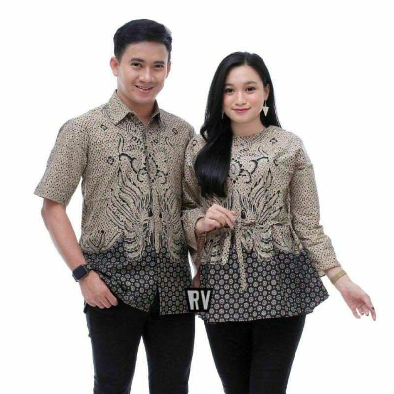 [ BISA COD ] Maura Couple - Sania Ruffle Batik Couple Seragam Batik Garansi Termurah Shopee Batikid-ROWO ABU