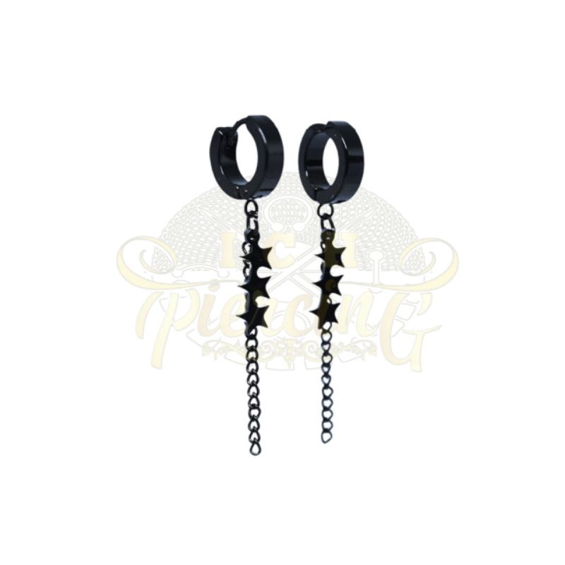 [TERBARU] Anting tindik dan jepit Model Bintang 3 BLACK/HITAM Ala Korea / Anting pria wanita / Anting BTS / Anting TITANIUM